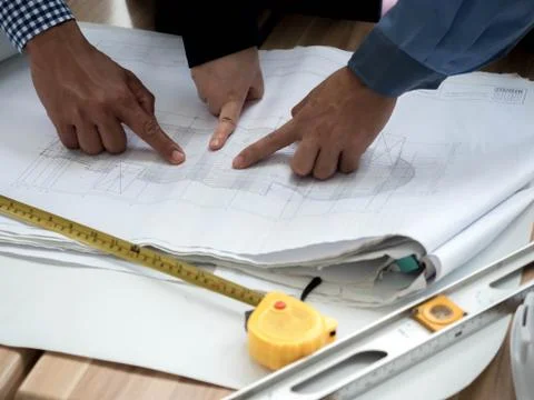 Teamwork Concept, Hands of architect engineer meeting for architectural proje Stock Photos