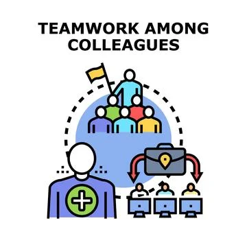 Teamwork concept illustrating colleagues collaborating on business project Stock Illustration