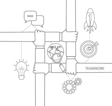 Teamwork concept linear Stock Illustration