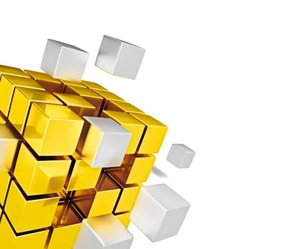 Teamwork concept metal cubes assembling into gold one Stock Illustration