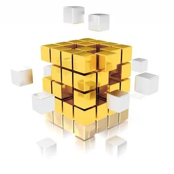 Teamwork concept metal cubes assembling into gold one 스톡 일러스트