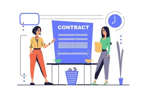 Teamwork concept in modern flat cartoon design for web. Women work in team, c Stock Illustration