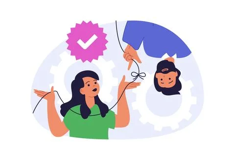 Teamwork concept in modern flat design for web. Man and woman working toget.. 스톡 일러스트