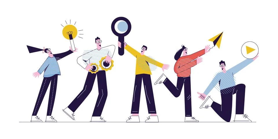Teamwork concept  Modern flat vector illustration with characters isolated on 스톡 일러스트