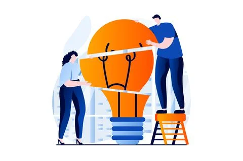 Teamwork concept with people scene in flat cartoon design. Man and woman Stock Illustration
