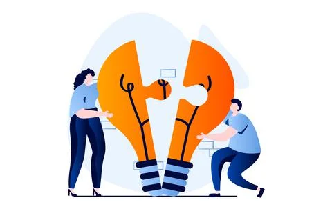 Teamwork concept with people scene in flat cartoon design. Man and woman Stock Illustration