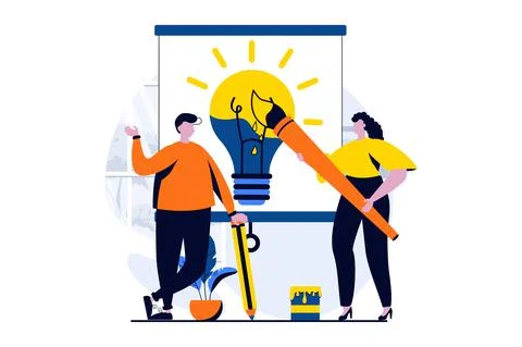 Teamwork concept with people scene in flat cartoon design. Man and woman working Stock Illustration