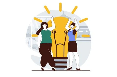 Teamwork concept with people scene in flat design for web. Women collaboratin Stock Illustration