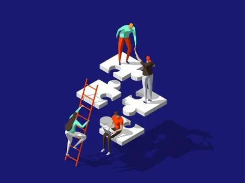 Teamwork concept with persons and puzzle elements. Team Metaphor. Template for 스톡 일러스트