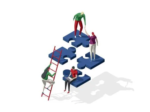 Teamwork concept with persons and puzzle elements. Team Metaphor. Template for 스톡 일러스트