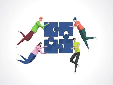 Teamwork concept with persons and puzzle elements. Team Metaphor. Template for Ilustração Stock