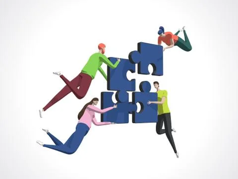Teamwork concept with persons and puzzle elements. Team Metaphor. Template for Stock Illustration