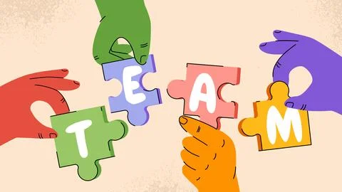 Teamwork concept with puzzle pieces. Vector illustration Stock Illustration