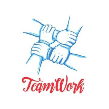 Teamwork concept. Stack of business hands. Cooperation Teamwork, Group Stock Illustration