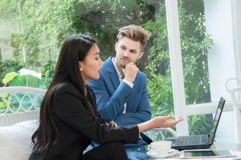 Teamwork concept. Startup Business plan and discussing with digital and Stock Photos