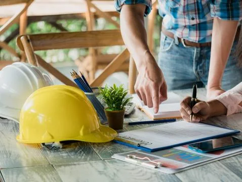 Teamwork concept. Startup Business plan discussing with digital and paperwork Stock Photos