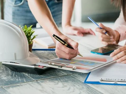 Teamwork concept. Startup Business plan and discussing with digital , paperwork Stock Photos