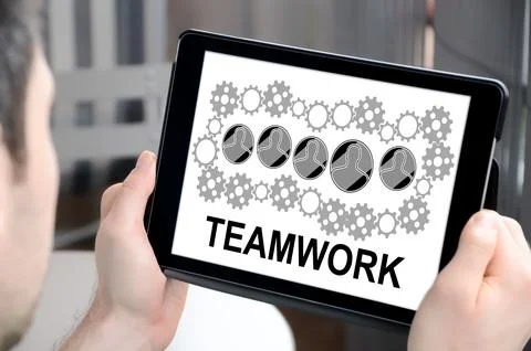 Teamwork concept on a tablet Stock Photos