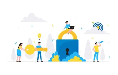 Teamwork concept with tiny people characters working together with big target Stock Illustration