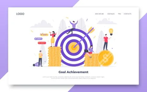 Teamwork concept with tiny people characters working together with big target Stock Illustration