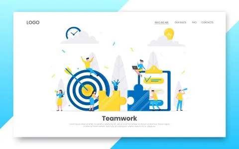 Teamwork concept with tiny people characters working together with big target Stock Illustration