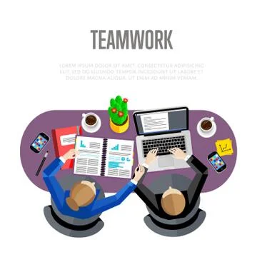 Teamwork concept. Top view workspace background Stock Illustration