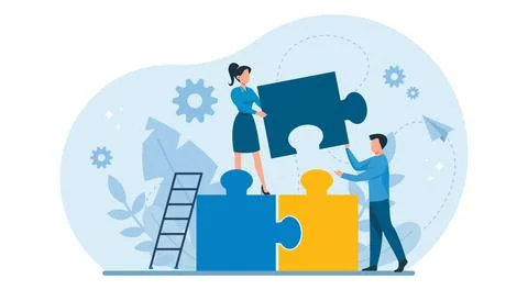 Teamwork concept. Vector of businesspeople solving a problem in a team. Stock Illustration