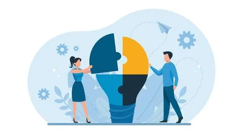 Teamwork concept. Vector of businesspeople solving a problem in a team. Illustrazione stock