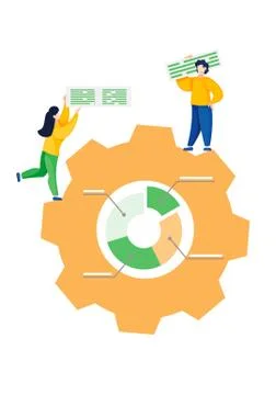 Teamwork concept. Workers communicate, solve business development issues and Stock Illustration