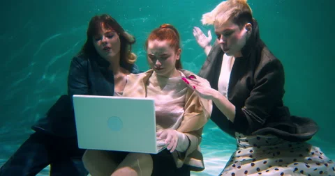 Teamwork concept. Young beautiful red haired businesswoman using laptop Video stock 171252693