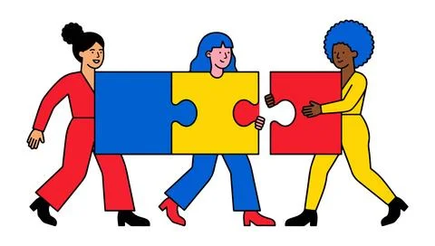 Teamwork Connecting Puzzle Pieces Stock Illustration