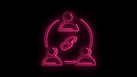 Teamwork connectivity neon style animation with people and link on black ba.. Stock Footage 346004393