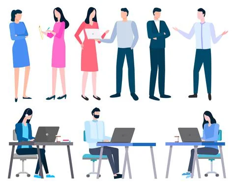 Teamwork Cooperation, Communication with Pc Vector Stock-Illustration