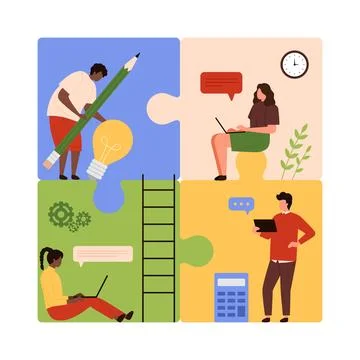 Teamwork cooperation, effective collaboration of strong dedicated team of tiny 스톡 일러스트