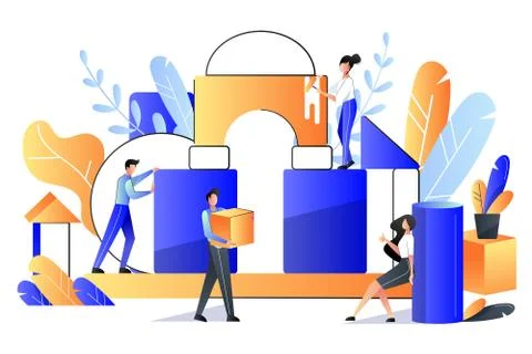 Teamwork, cooperation, partnership concept. Vector flat style illustration. H Stock Illustration