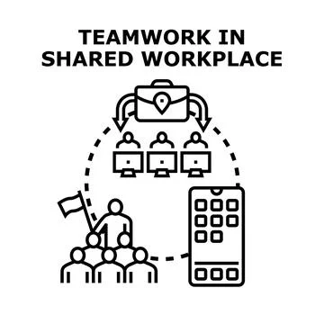 Teamwork creating collaboration in shared remote workplace Stock Illustration