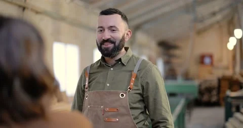 Teamwork of creative carpentry workers at the manufacturing Video stock 146915503