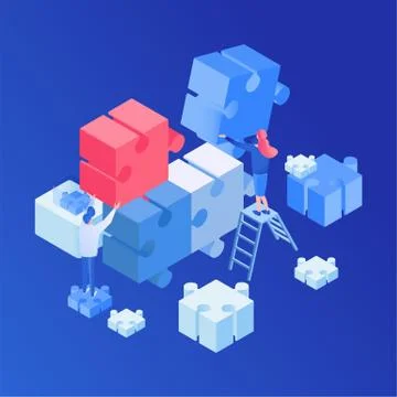 Teamwork, creative process isometric illustration 스톡 일러스트