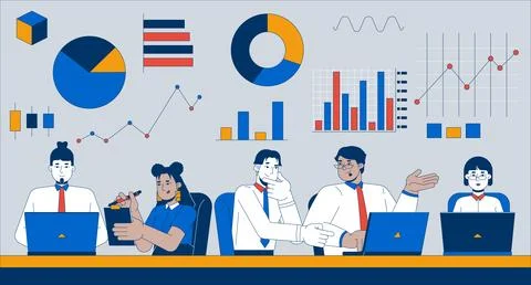 Teamwork data analytics 2D illustration concept Stock Illustration