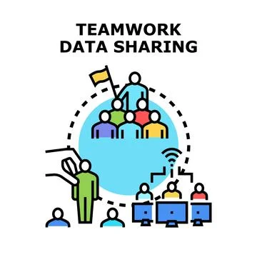 Teamwork data sharing global network communication concept Stock Illustration