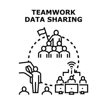 Teamwork data sharing global network communication concept Stock Illustration