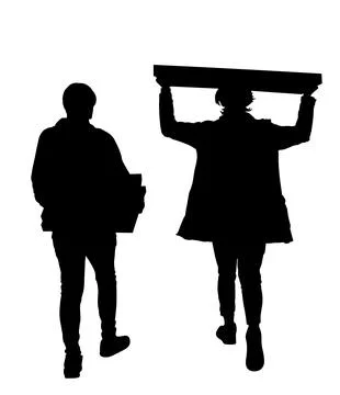 Teamwork delivery man carrying box package silhouette Stock Illustration