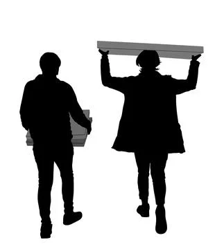 Teamwork delivery man carrying box package silhouette Stock Illustration
