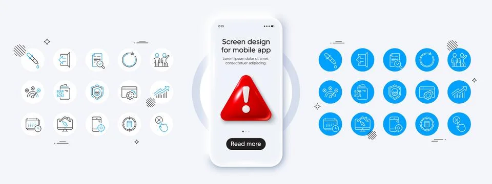 Teamwork, Demand curve and Correct answer line icons. For web app, printing Stock Illustration