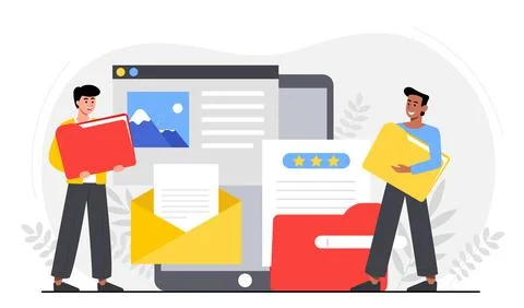 Teamwork with digital file folders. Vector illustration Stock Illustration