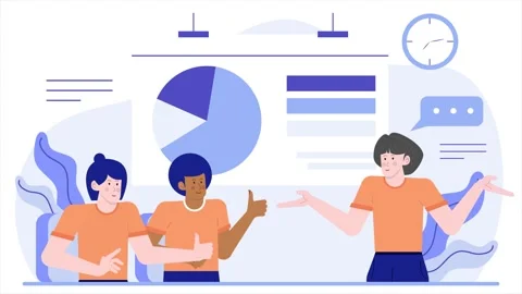Teamwork discussing data insights with visual illustration business animated Video stock 292849755