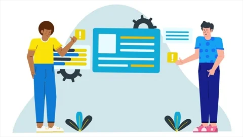 Teamwork in discussion about data-driven decision making illustration business Stock Footage 283613314