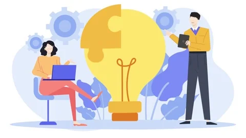 Teamwork discussion with light bulb puzzle idea solution concept business Stock Footage 278561543