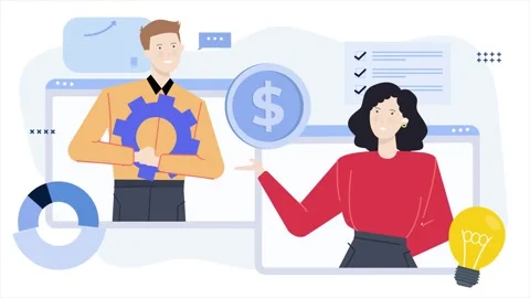Teamwork discussion problem solving concept business animated illustration video Stock Footage 277783225