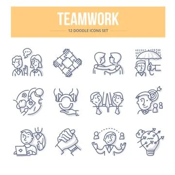 Teamwork Doodle Icons Illustrazione stock